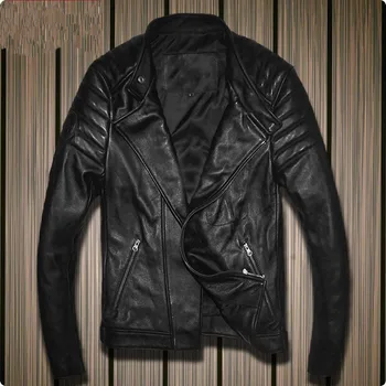 

Motorcycle Male Genuine Leather Coat Men Slim Stand Collar Zipper Cow 100% Real Leather Short Clothes Jaqueta De Couro Masculina
