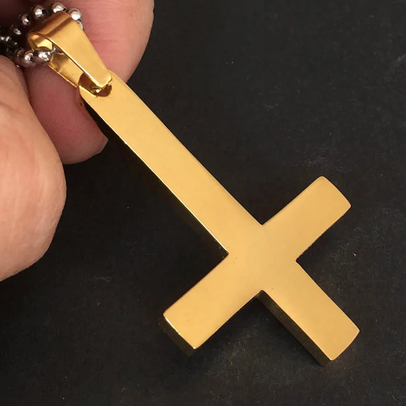 Золотое колье из нержавеющей стали с подвеской в виде дьявола|satanic jewelry|cross pendant