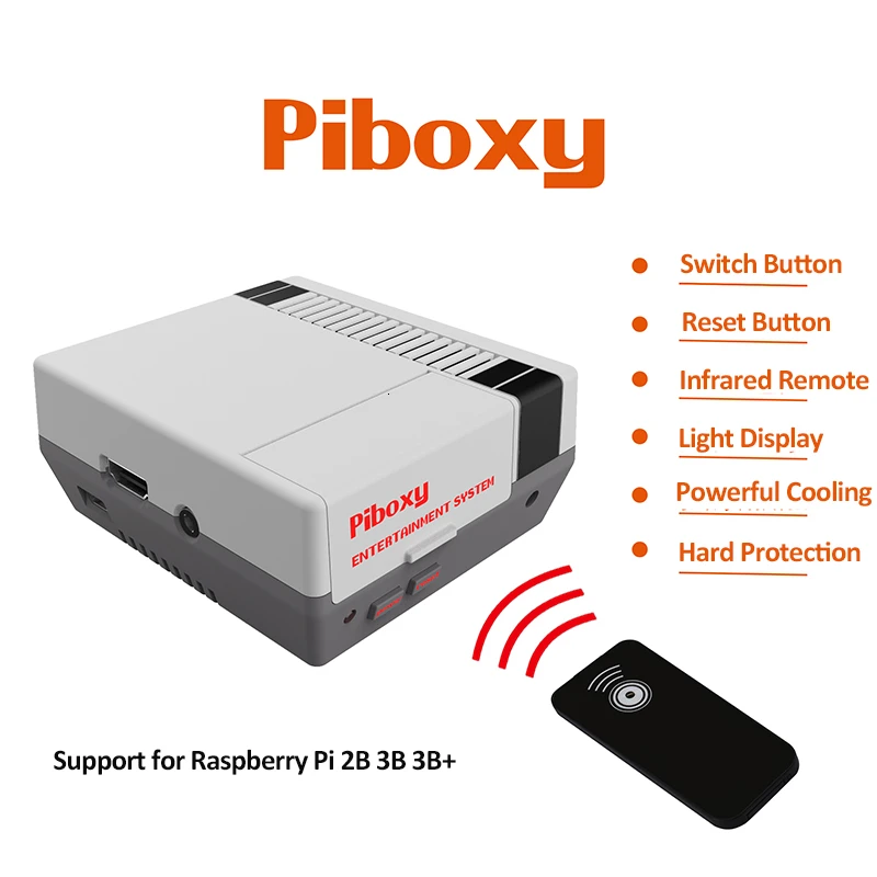 Чехол Piboxy NES NESPi для Raspberry Pi 2B 3B+ 3B с ИК-пультом дистанционного управления, функциональная кнопка выключения питания для Retropie