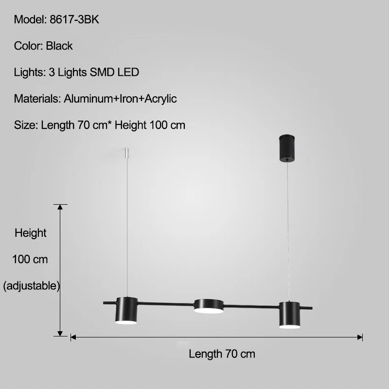 3 light black Современная мода черный Золотой Длинный Светодиодный Потолочный подвесной светильник люстра лампа для зала кухни гостиной Лофт спальни - Цвет абажура: 3 light black