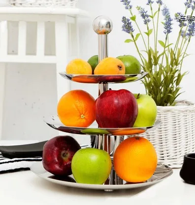 

Manufacturers Wholesale Creative Fashion European Style Stainless Steel Three Layer Fruit Candy Plate Old Fruit Bowl