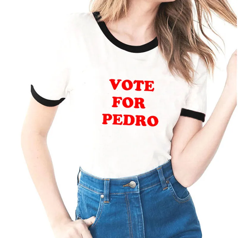 Футболка с надписью «Vote For Pedro», футболка унисекс из хлопка, большие размеры, топы с круглым вырезом и короткими рукавами, крутой Графический стакан, футболки