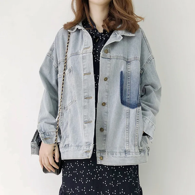 

[Song Ming] 2019 Autumn New Style WOMEN'S Dress Light Color Jeans Coat Loose-Fit Versatile Short Denim Jacket N599