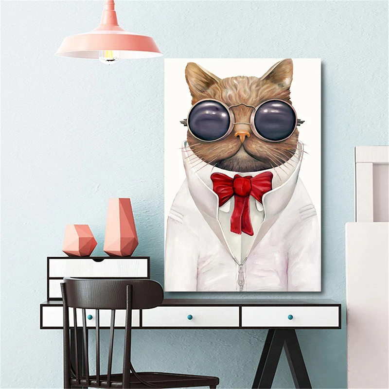 60x80cm Nordic Wall Art Prints Animals Cool Cat Fox Dog Sika Deer owl Canvas Painting for Kids Living Room Home Decor Posters
