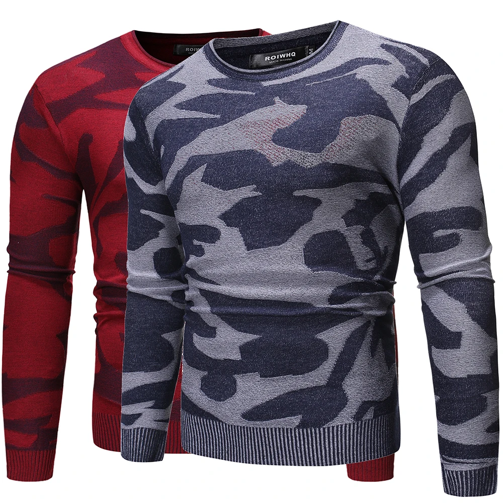 

2020 New camo high quality round neck knitwear contrast color loose Christmas outerwear sweater full of sweaters