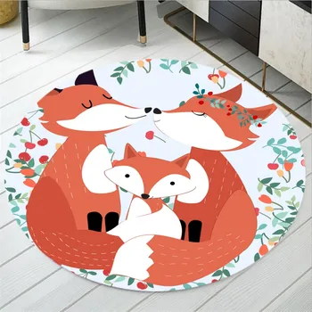 

Animal Cute Fox DIY Design Pattern Game Round Area Rugs Cartoon Kids Bedroom Table Rugs Home Round Carpet Polyester Floor Mats
