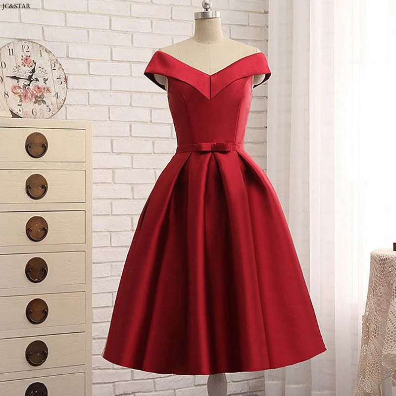 Mariage robes demoisie honneur Новое атласное сексуальное платье трапециевидной формы с v-образным вырезом, красное платье подружки невесты длиной до середины икры sukienka sylwestrowa