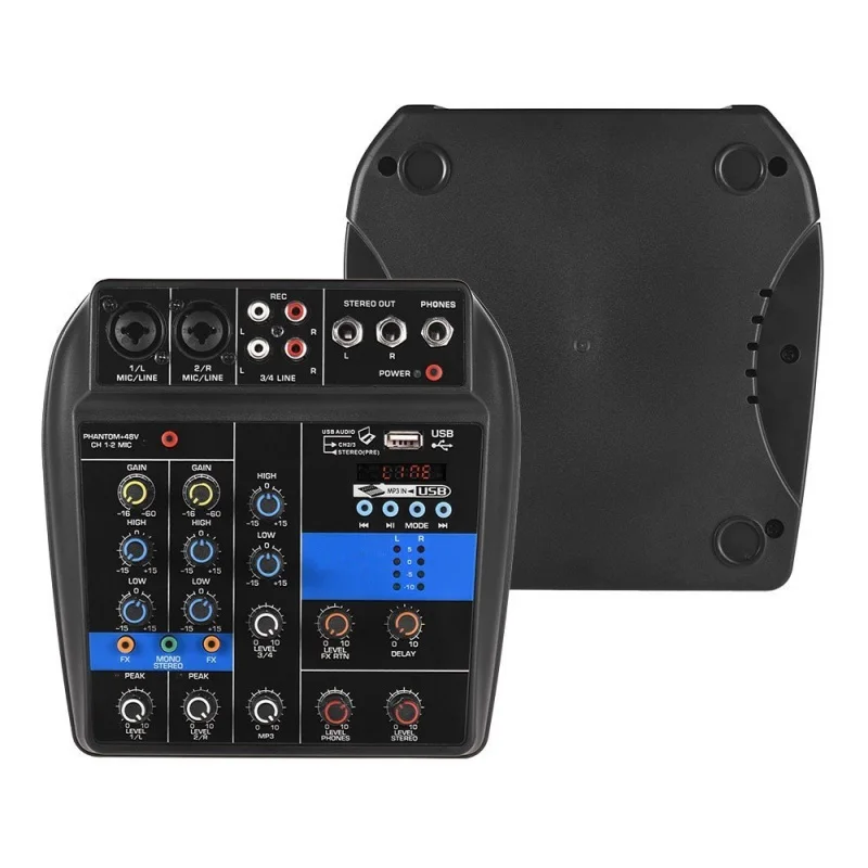 

TU04 Audio Mixer with USB DJ Sound Mixing Console MP3 Jack 4 Channel Karaoke 48V Amplifier For Karaoke KTV Party