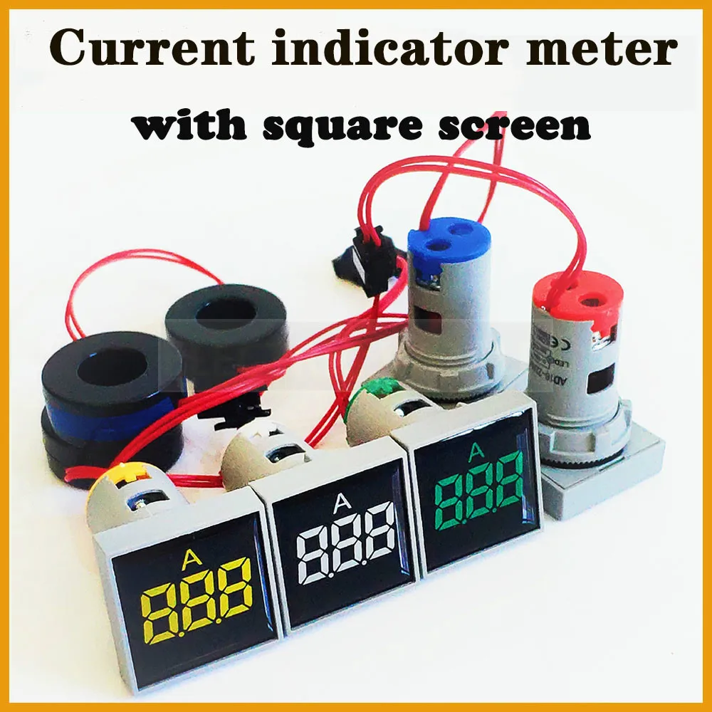 

22mm Square Measuring Range Current AC 20-500V Volt 0-100A meter indicator pilot light digital ammeter lamp Indicator lamp