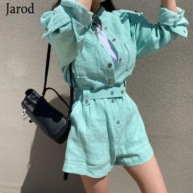 2021 summer New fashion romper women casual linen beach playsuits solid color short jumpsuit |