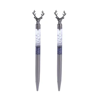 

2Pcs Lovely Deer Shaped Metal Ballpoint Pens Glass Diamonds Ballpoint Writing Pen for Students Worker School Office(Grey)