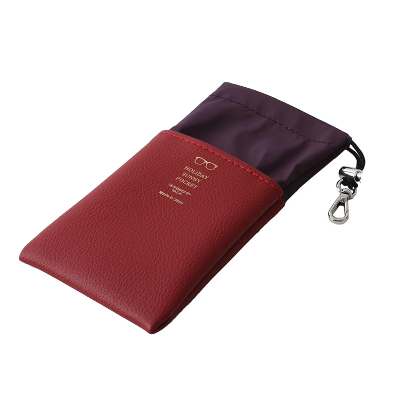 Eyeglass Sunglasses Slip Case Pouch with Clip Soft Case Holder PU Patchwork Black