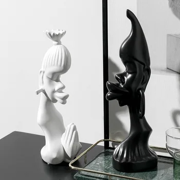 

Nordic simple home furnishings creative decorations ceramic abstract figures black and white crafts home decoration handmade