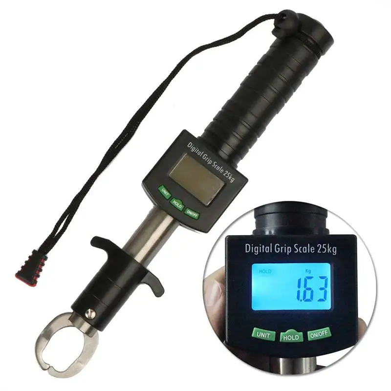 Digital Fish Gripper 25Kg/55Lb Portable Electronic Control Fish Lip Tackle Grabber Tool Fishing Grip Holder Stainless Weight Dig