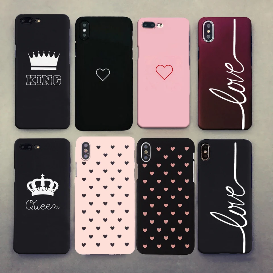

For iphone 6 7 8 6s 6 s Plus Case Cover For Funda iphone X XS Max XR 5 5s se Case Hard Love Heart King Queen Pink Couple Case