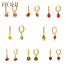 ROXI Design Enamel Pendants Hoop Earrings for Women Cute Fruit Charms Jewelry Making DIY Cherry Strawberry Earrings Accessories