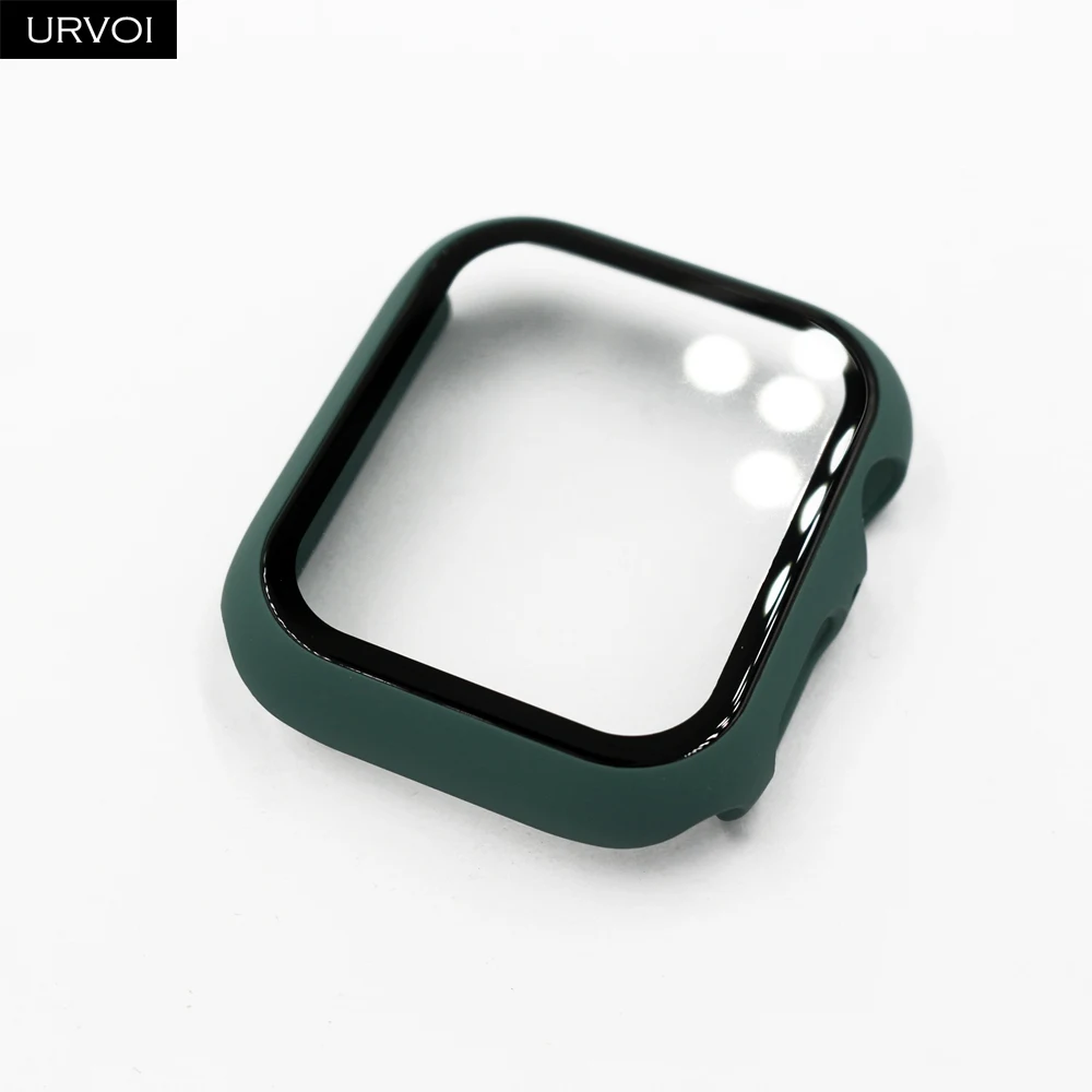 URVOI полное покрытие для Apple Watch series 5 4 3 2 Чехол 40 44 м матовый пластиковый бампер с закаленным стеклом для iWatch Pine Green band