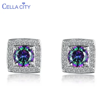 

Cellacity Simple Geometry Silver 925 Jewelry Gemstones Ring for Women square Ear Studs Delicate Female Gift Party Wholesale