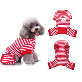 

Santa Christmas Jumpsuit For Dogs Fashion Red Stripes Fleece Four-legged Dog Hoodies New Year Xmas Gift For Teddy Bichon Bulldog