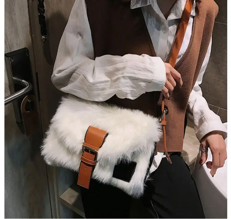 Плюшевая осенне-зимняя широкая сумка через плечо, женская большая сумка, корейский стиль, Большая вместительная меховая сумка на одно плечо
