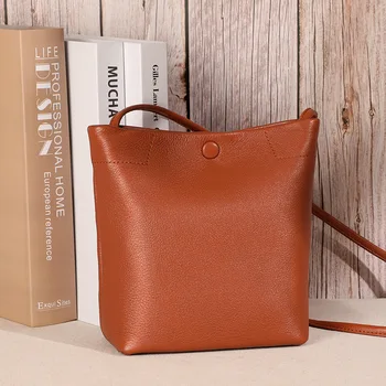 

Leather bag 2020 new leather wild bucket female Baotou layer cowhide soft shoulder messenger bag