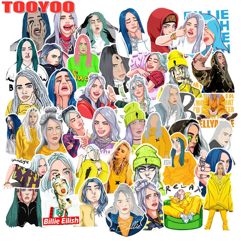 50Pcs/set American Female Singer Billie Eilish Stickers For Guitar DIY TOY Bicycle Car Skateboard Snowboard Laptop Luggage