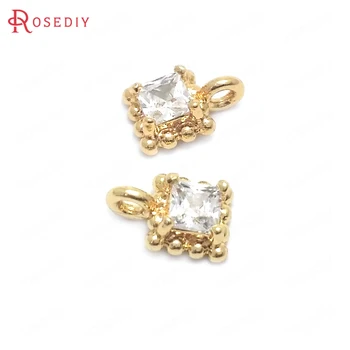 

(37695)10PCS 5x7.5MM 24K Gold Color Brass and Zircon Square Charms Pendants Jewelry Making Supplies Diy Findings Accessories
