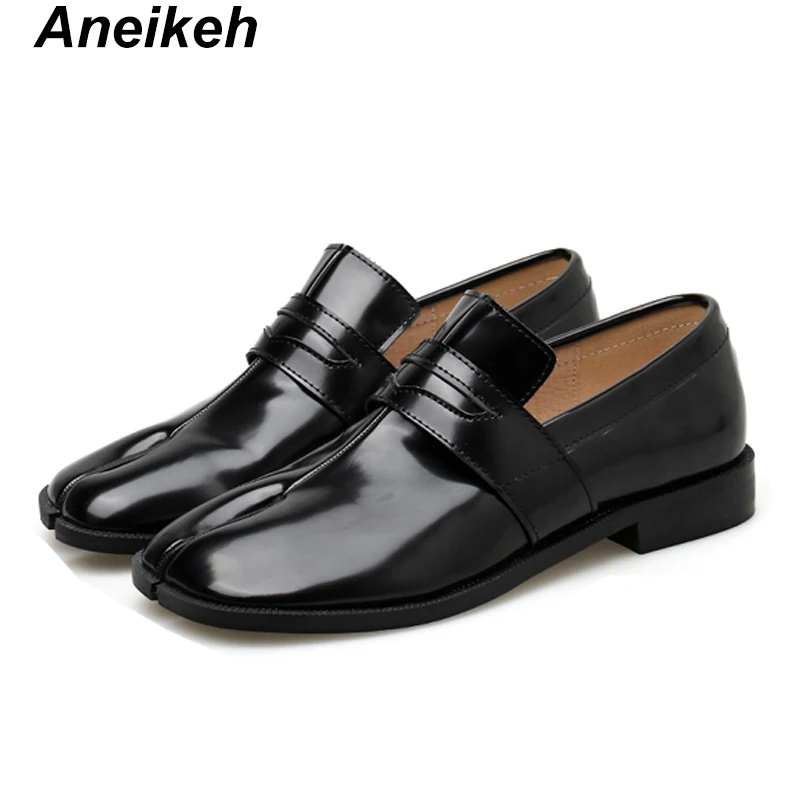 Aneikeh/Новые Модные Туфли-оксфорды из лакированной кожи на плоской подошве; Женская удобная повседневная обувь без застежки; лоферы на плоской подошве с круглым носком; женская обувь на плоской подошве