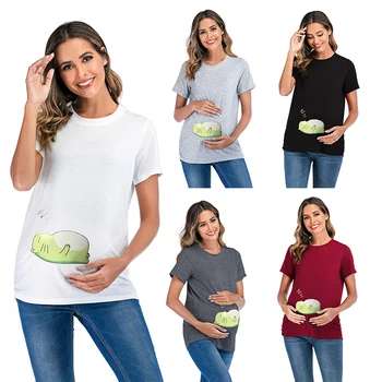 

2020 New Women Pregnancy Clothes Baby Now Loading Pls Wait Maternity T Shirt Summer Short Sleeve Pregnant T-shirts Mom Shirts
