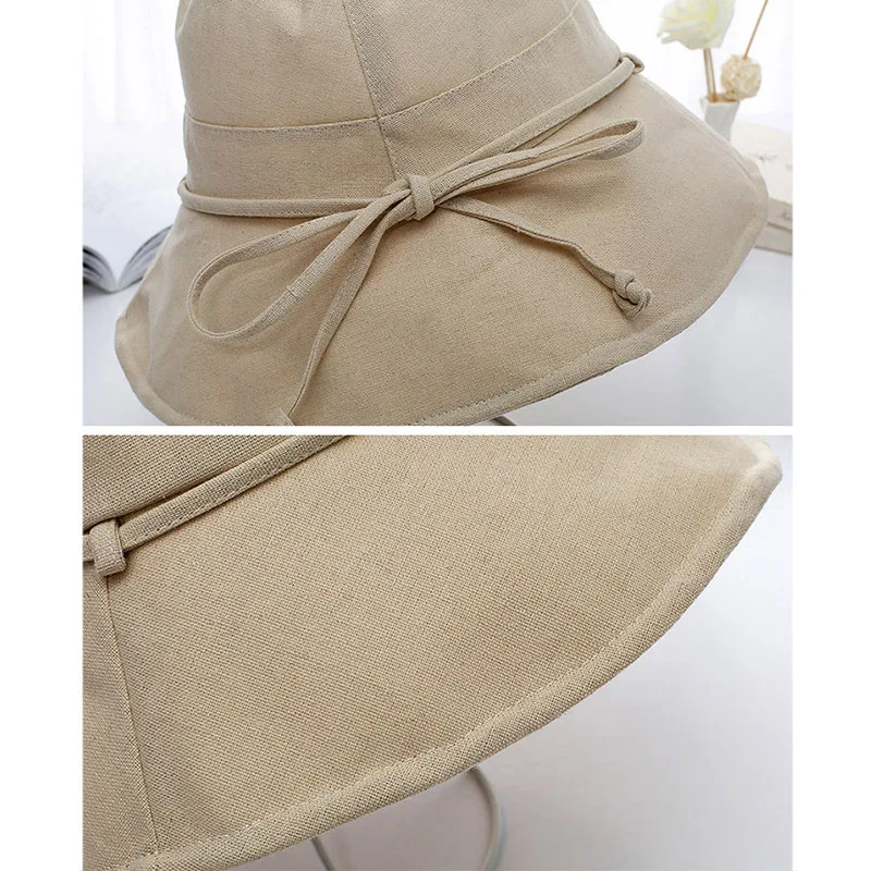 Women Summer Solid Bucket Hat Wide Brim Foldable Cotton Outdoor Sun Protective Cap NIN668
