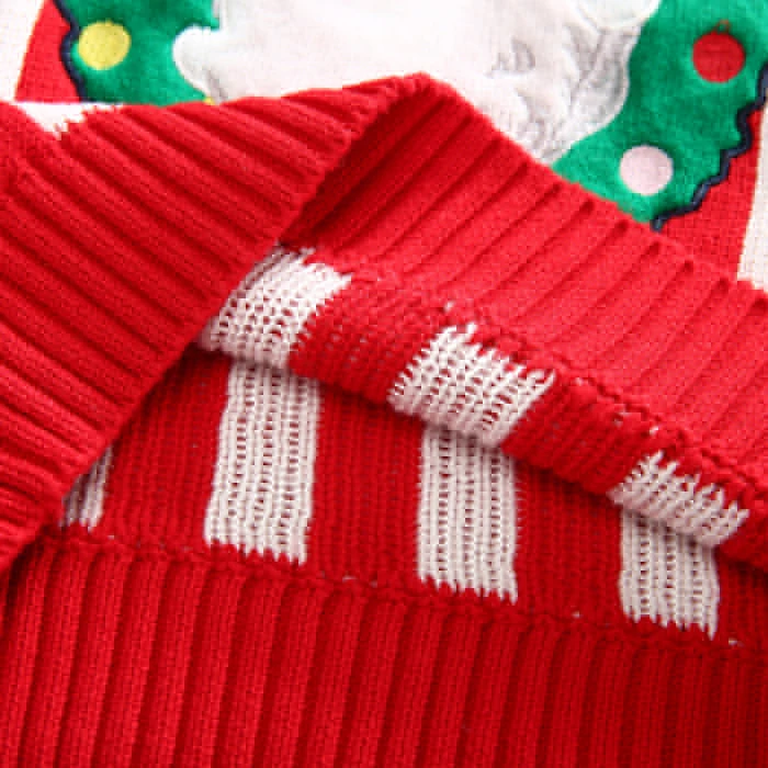 Christmas Baby Girl Handwork Sweater Autumn Winter Kids Stripe Clothes Boys Cartoon Santa Claus Embroidery Knitted Sweaters