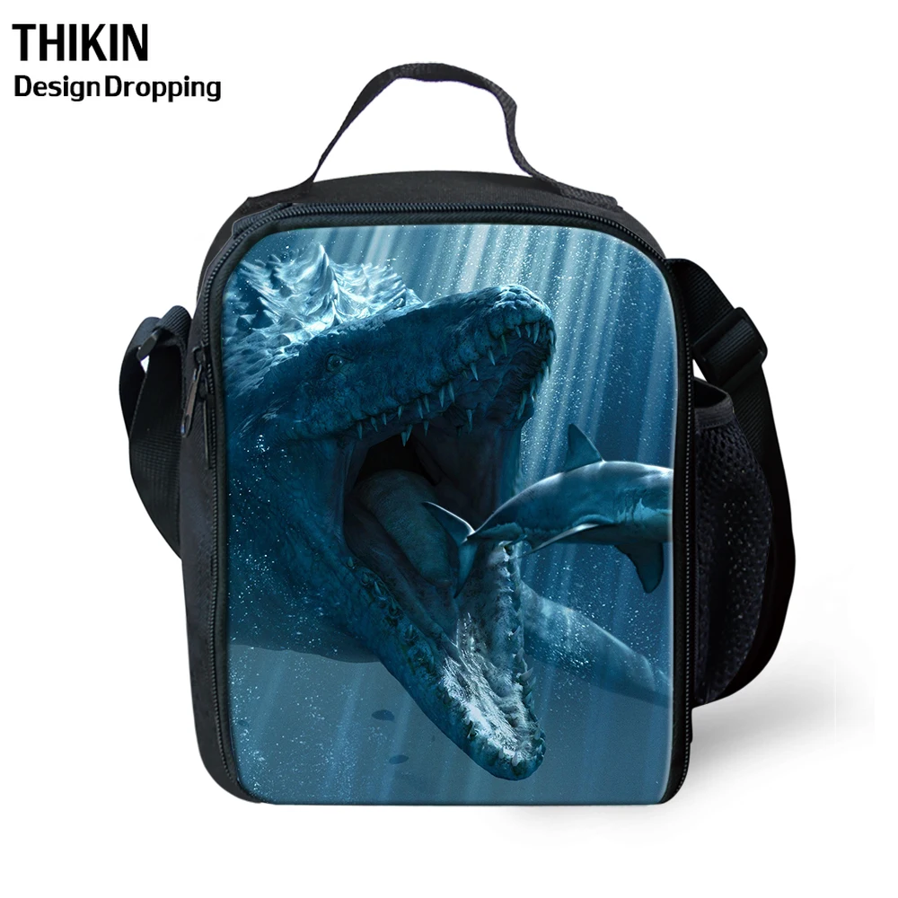 THIKIN 3D животное Mosasaurus Динозавр Печать Дети ежедневно сумка для обедов для школьников ребенок мальчик девочка Lunbox мужчины охладитель путешествия мешок еды