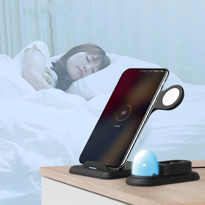 Беспроводная зарядная подставка для телефона iPhone 11 pro X XS Max XR 8 для Airpods Apple Watch 5 4 3 2 1 док-станция со светодиодный светильник
