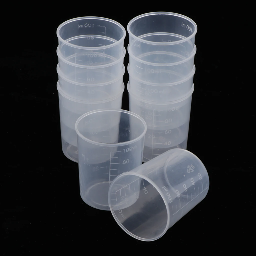 10cs Plastic Graduated Cups Clear Measuring Cups 100ml for Mixing Paint, Stain, Epoxy, Resin