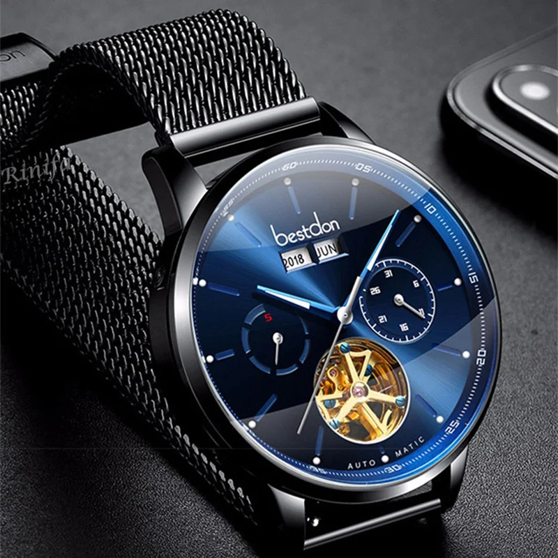 Switzerland Luxury Brand Bestdon Mechanical Watch for Men Skeleton Full Steel Automatic Men's Watches Reloj Hombre Montre GMT