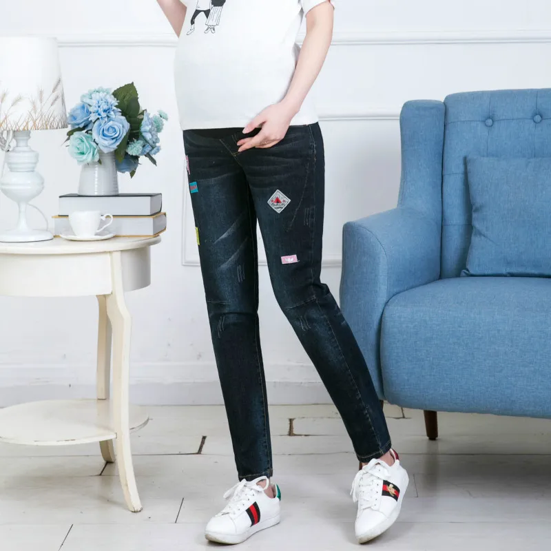 Dark Blue Брюки для беременных; джинсовые брюки; свободные Модные осенние и зимние брюки для беременных; теплая одежда для беременных - Цвет: Dark Blue