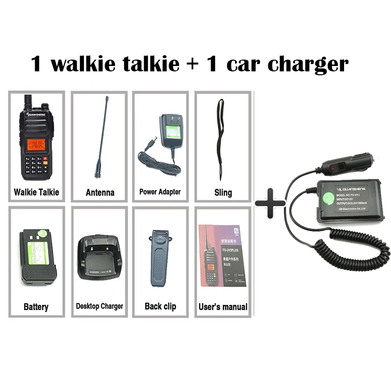 Add a car charger Новинка QuanSheng TG-UV2 Plus 10 Вт рация дальность 10 км 4000 мАч радио Comunicador Ham Радио Baufeng - Цвет: Add a car charger