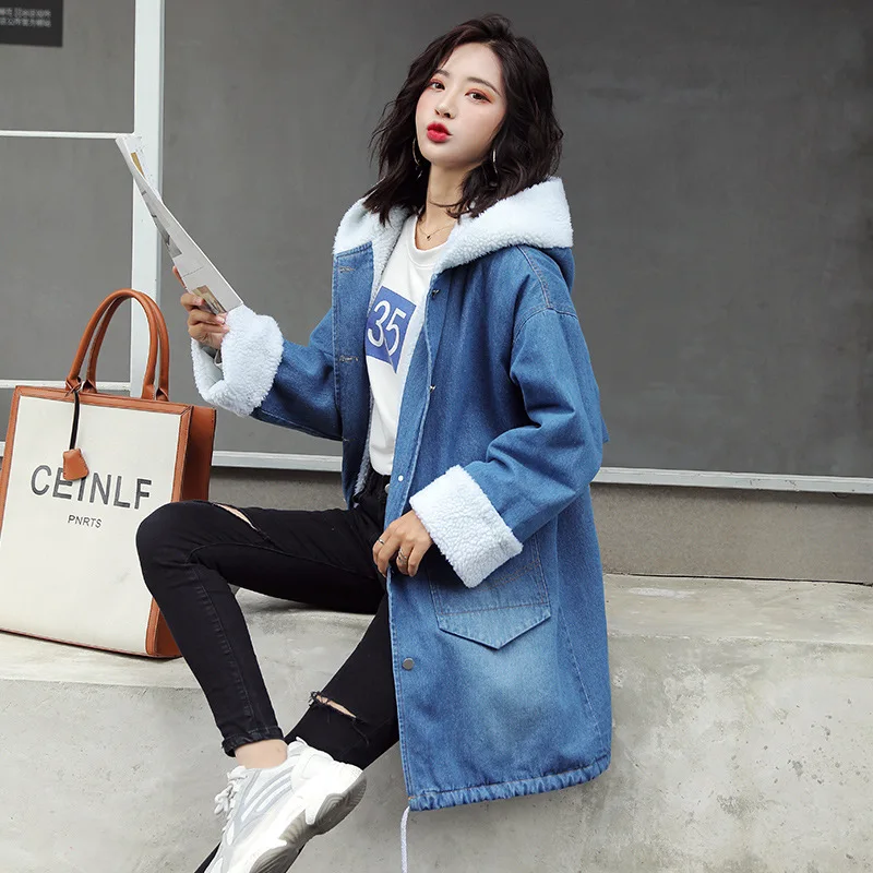 

Photo Shoot 2019 Winter Korean-style Embroidery Berber Fleece Mid-length Cowboy Hooded Brushed And Thick Embroidered Coat 7046