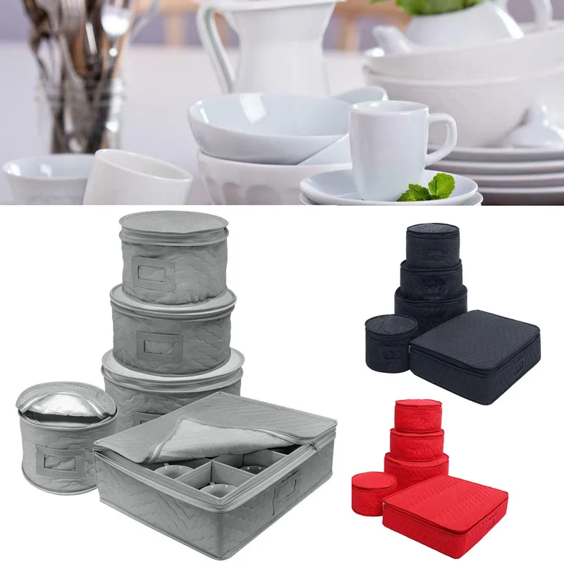 

5-Piece Set Dinnerware Storage Bag Round Plate Cup Champagne Glass Felt Protectors Case Suitable for Holidays Christmas Party