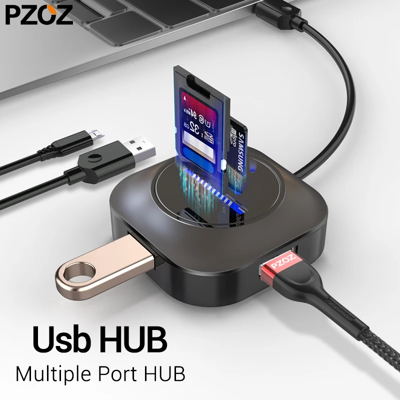 PZOZ usb-хаб для MacBook Pro поверхностный usb-хаб USB 2,0 удлинитель адаптер с Micro USB для компьютера USB разветвитель SD TF кардридер