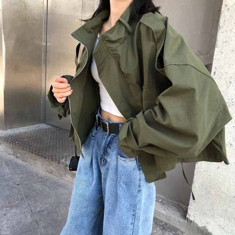 Woherb короткая куртка женская куртка-бомбер с длинными рукавами Harajuku негабаритная ветровка Modis осеннее тонкое пальто Корейская уличная