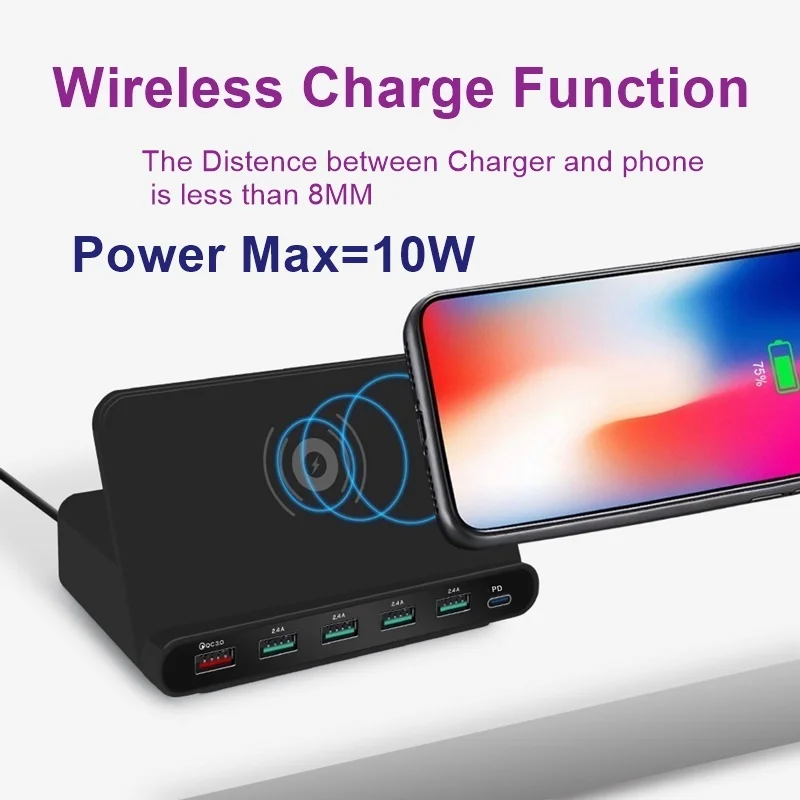 Беспроводное зарядное устройство Tongdaytech 60 Вт для Iphone 11 X XS MAX мульти USB быстрая
