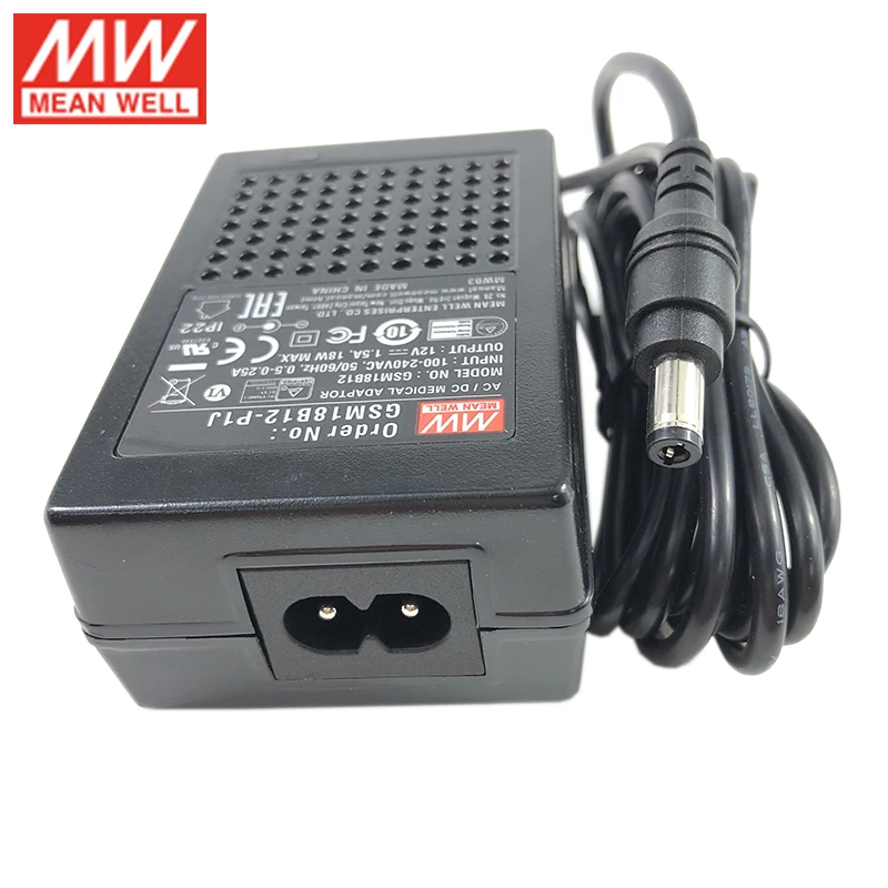 MEAN WELL GSM18B медицинский адаптер 15W 18W 5V/3A 7 5 V/2A 9V/2A 12V/1.5A 15V/1.2A 18V/1A 24V/0.75A 48V/0.375A питания |