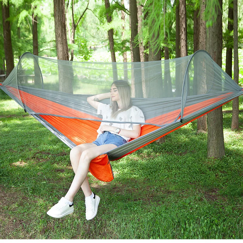 

Outdoor Hammock with Mosquito Net Fully Automatic Quickly Open Mixed Colors Color Camping Swing Nylon Mesh Hammock