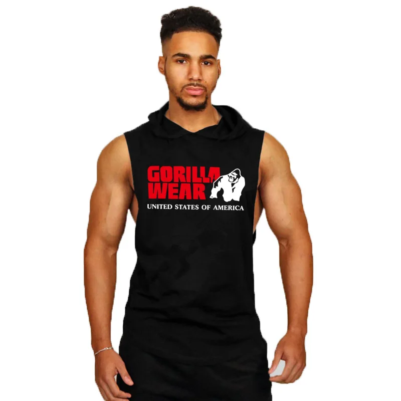 Men Tank Top Stringer Tanktop Fitness Gorilla wear Singlet Sleeveless Hooded Shirt Workout Man Undershirt Clothing New | Мужская одежда