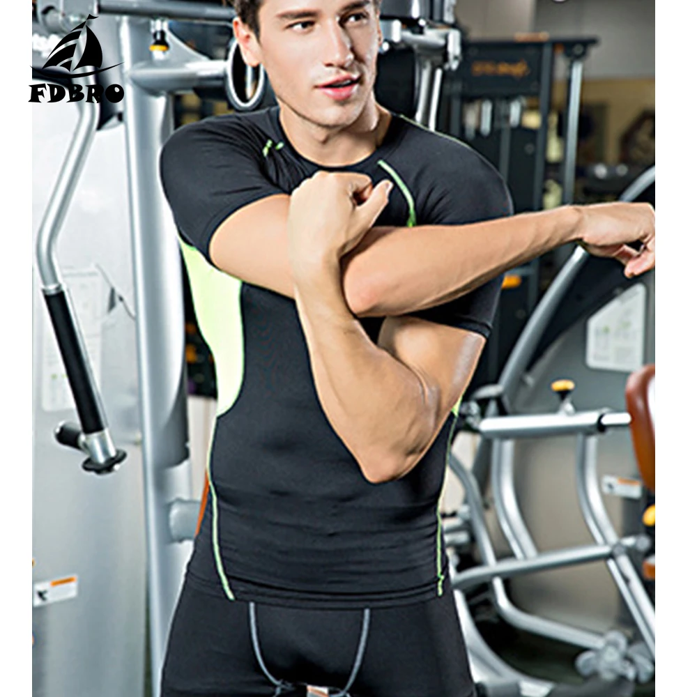FDBRO Men's Compression Set Running Tights Workout Fitness Training Tracksuit Shirts Sport Suit Kit Running Gym Shirt Men