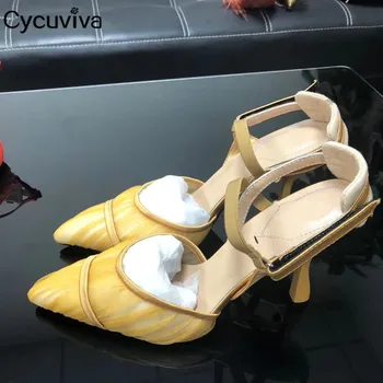 

Sexy Air Mesh High Heels Sandals Woman Pointed Toe Mules Summer Dress Shoes Woman Runway Party Shoes Thin Heels Sandalias Mujer