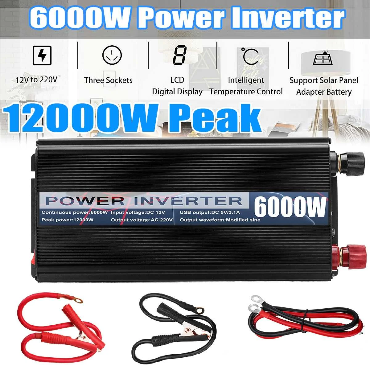 Инвертор Max 12000 Вт DC 12 В к AC 220 В двойной USB автомобильный инвертор зарядное устройство адаптер конвертер DC 12 к AC 220 Модифицированная синусоида