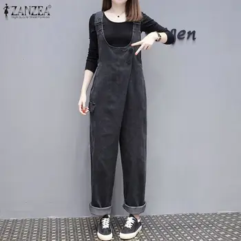 

ZANZEA Denim Style Overalls Pants Women Jumpsuits Stylish Strappy Rompers Casual Summer Solid Wide Leg Trousers Loose Playsuits