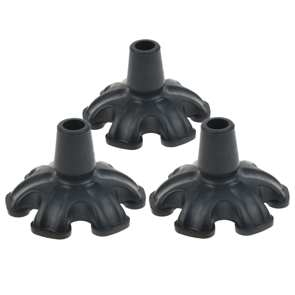 3pcs 19mm Anti Slip Black Tripod Rubber Replacement Tips 3/4 inches For Cane Walking Stick Crutches, Six Base Support